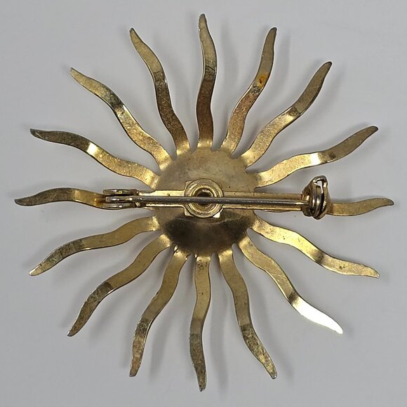 Vintage Sarah Coventry Sunburst Brooch Gold Tone Rhinestone Pin - Picture 3 of 7